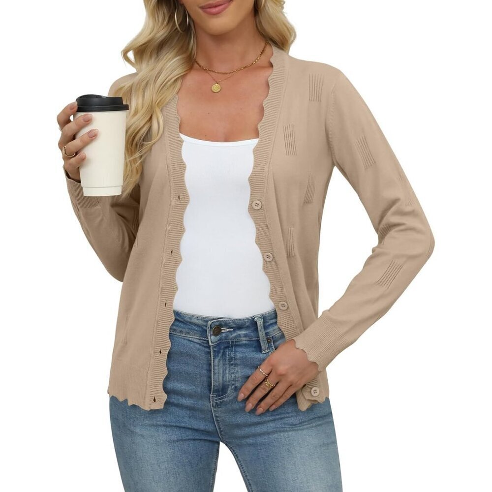Women's Lightweight V-Neck Cardigan Long Sleeve Knit Sweater Medium